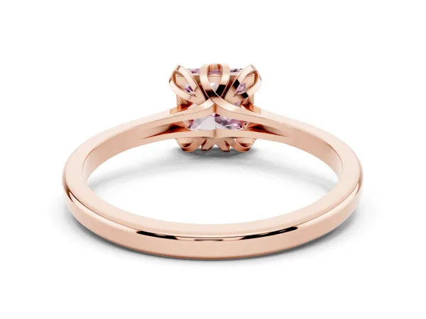 Fancy Pink Princess Cut Diamond Solitaire Ring with Flower Prong Setting and Classic Band Rose gold