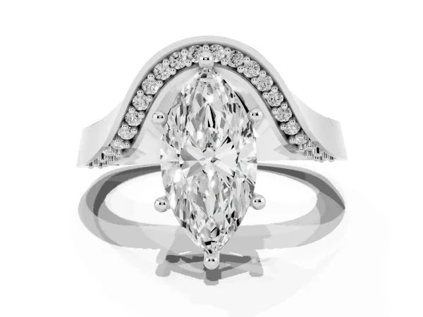 Marquise Cut Solitaire Diamond Engagement Ring with Pave Band and Four-Prong Setting White gold