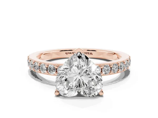 Heart Cut Cut Diamond Solitaire with Pave Band and Four-Prong Setting Rose gold