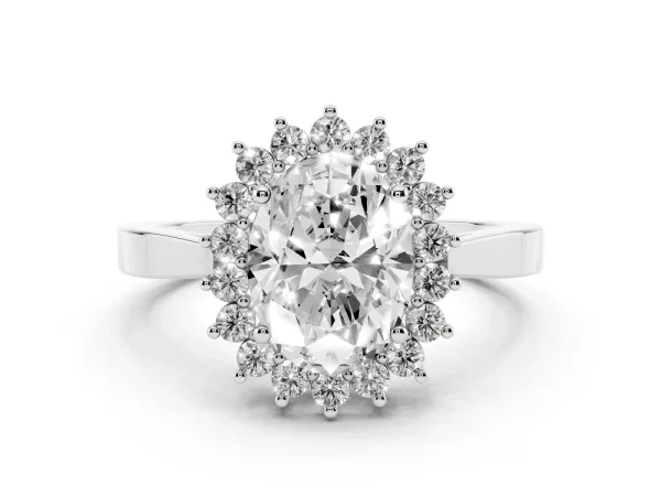 Oval Cut Cut Diamond Halo Ring with Round Brilliant Halo and Solitaire Band Platinum
