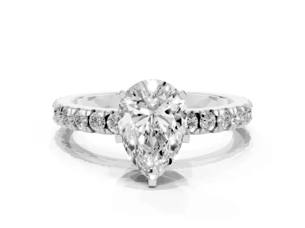 Pear Cut Diamond Pavé Band Solitaire with Four-Prong Setting Platinum