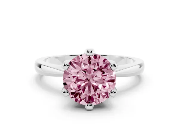 Fancy Pink Round Cut Solitaire Engagement Ring with Six-Prong Setting and Tapered Band Platinum