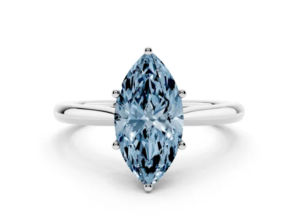 Fancy Blue Marquise Cut Cut Solitaire Ring with Cathedral Band and Four-Prong Setting Platinum
