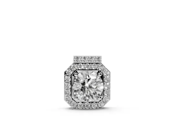 Round Halo Prong-Set Diamond Pendant Silver