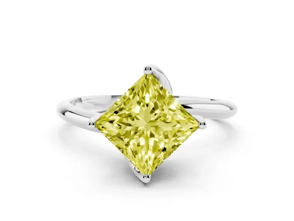 Fancy Yellow Princess Cut Diamond Solitaire Engagement Ring with Four-Prong Setting and Classic Band White gold
