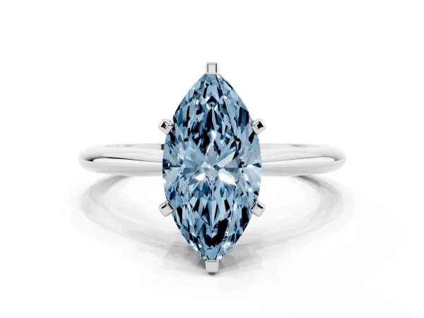 Fancy Blue Marquise Cut Cut Solitaire Ring with Four-Prong Setting on a Classic Band White gold