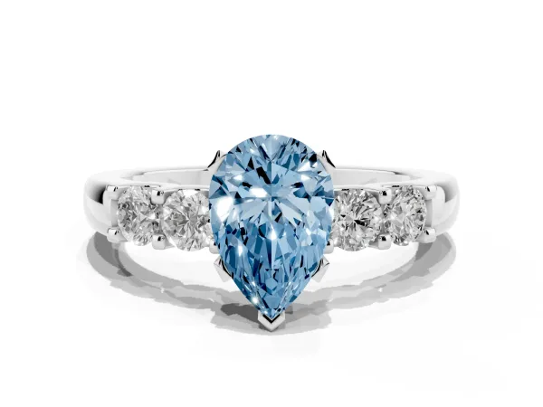 Fancy Blue Pear Cut Brilliant Cut Diamond Five-Stone Prong Set Engagement Ring with Channel Band Platinum