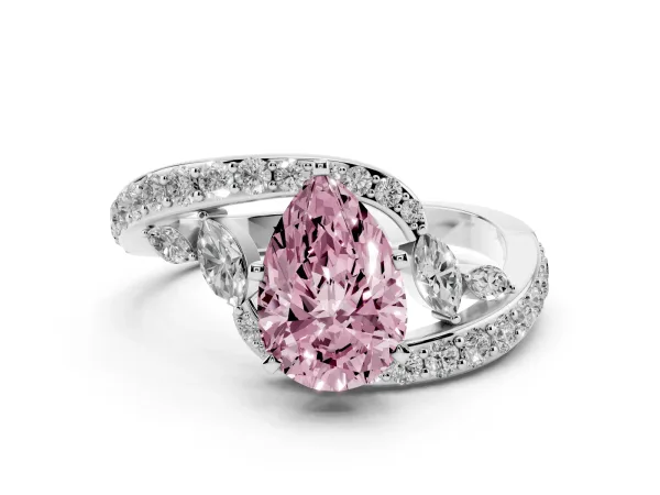 Fancy Pink Pear Cut Solitaire with Pavé Twist Band and Four-Prong Setting White gold