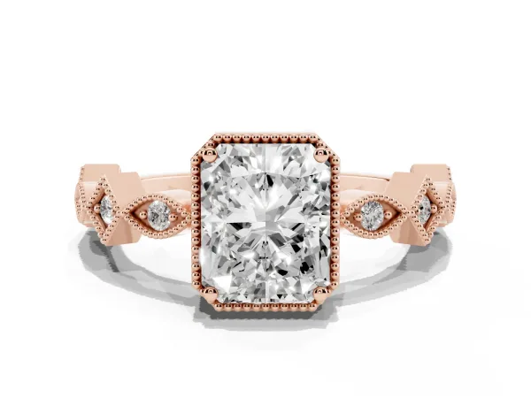 Radiant Cut Milgrain Marquise Diamond Twist Band Ring Rose gold