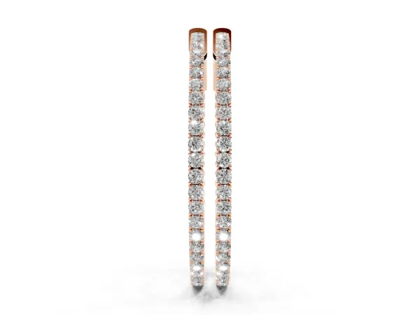 Round Cut Diamond Hoop Earrings with Pavé Setting and Prong Set Stones Rose gold