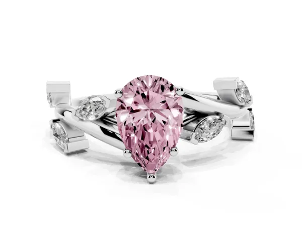 Fancy Pink Pear Cut Solitaire Twisted Band Marquise Accent Prong Setting Ring Platinum
