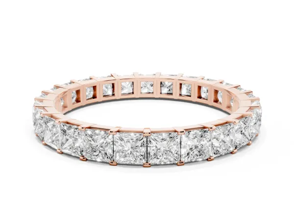 Princess Cut Diamond Eternity Band with Channel Setting and Shared Prong Rose gold