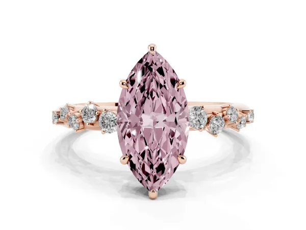 Fancy Pink Marquise Cut Diamond Cluster Prong-Set Solitaire Ring Rose gold