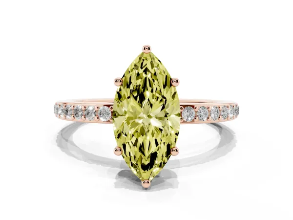 Fancy Yellow Marquise Cut Cut Diamond Pavé Band Ring with Four-Prong Setting Rose gold