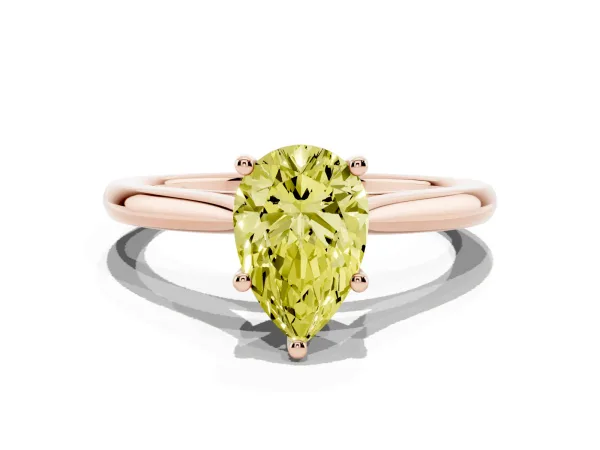 Fancy Yellow Pear Cut Cut Solitaire Ring with Cathedral Band and Four-Prong Setting Rose gold