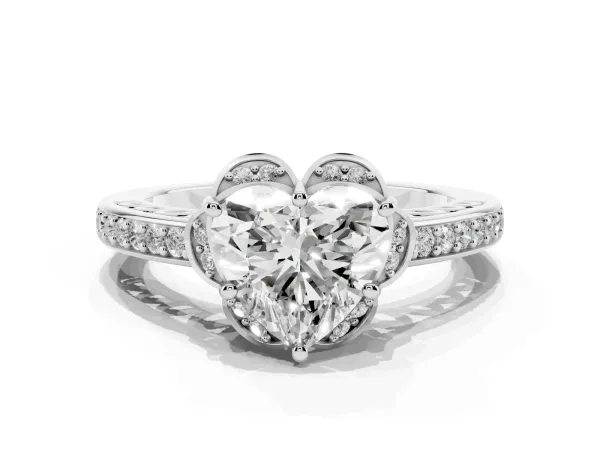 Heart Cut Cut Halo Diamond Ring with Channel Set Band and Four-Prong Setting Platinum