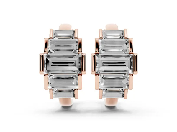 Baguette Cut Diamond Graduated Channel Set Hoop Earrings Rose gold
