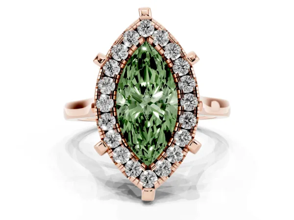Fancy Green Marquise Cut Diamond Cluster Halo Solitaire with Four-Prong Setting Rose gold