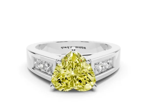 Fancy Yellow Heart Cut Cut Channel Set Solitaire Ring with Four-Prong Setting Platinum