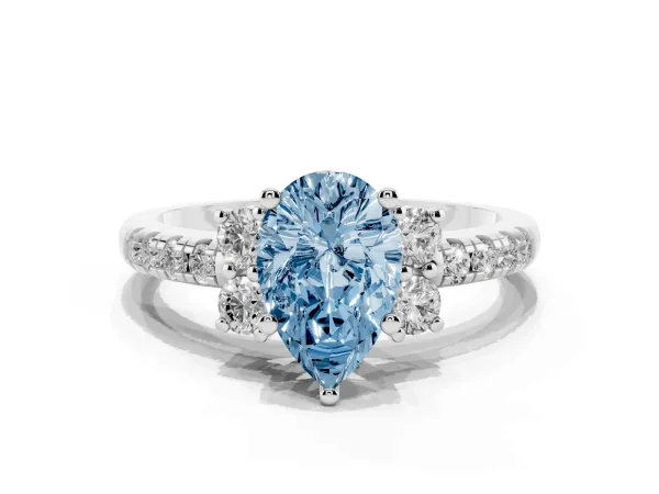 Fancy Blue Pear Cut Diamond Three-Stone Pave Band with Four-Prong Setting White gold