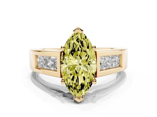 Fancy Yellow Marquise Cut Cut Channel Set Solitaire Ring with Four-Prong Setting Yellow gold