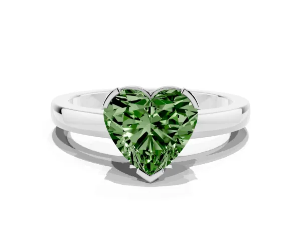 Fancy Green Heart Cut Cut Solitaire Ring with Four-Prong Setting and Classic Band Platinum