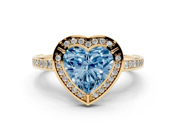 Fancy Blue Heart Cut Cut Halo Pave Split Shank Prong Setting Ring Yellow gold
