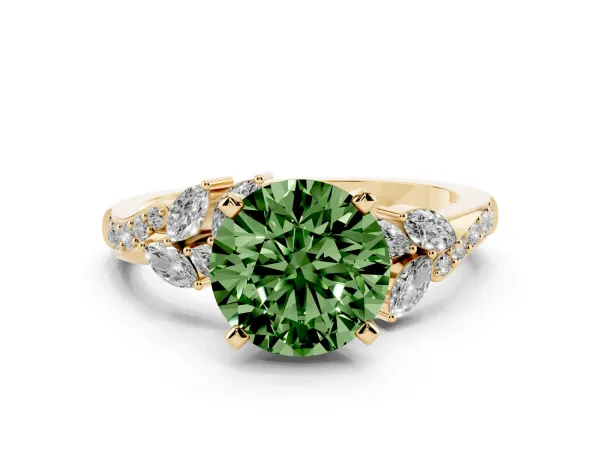 Fancy Green Round Cut Solitaire Marquise Twist Band with Six-Prong Setting Yellow gold