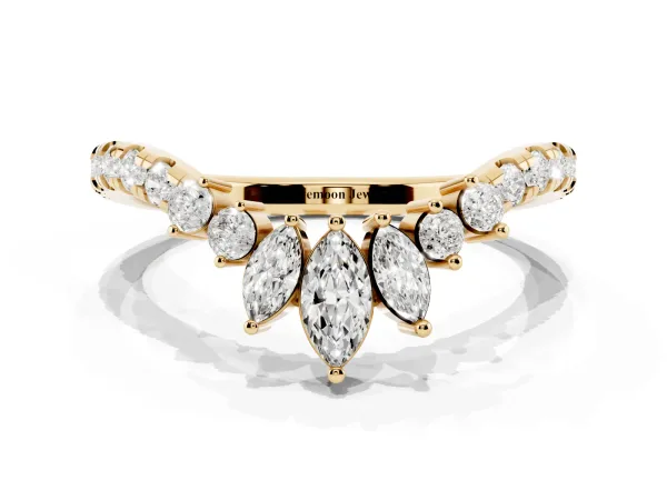 Chevron Marquise and Round Diamond Open Band with Prong Setting Yellow gold