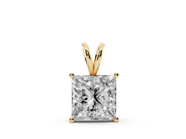 Princess Diamond Solitaire Pendant with Four Prong Setting Yellow gold