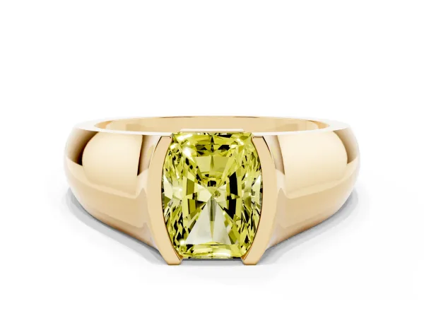 Fancy Yellow Radiant Cut Solitaire Bezel Set Diamond Ring with Wide Band Yellow gold
