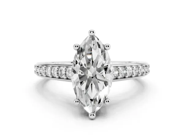 Marquise Cut Solitaire Prong Set Diamond Engagement Ring with Pave Band White gold