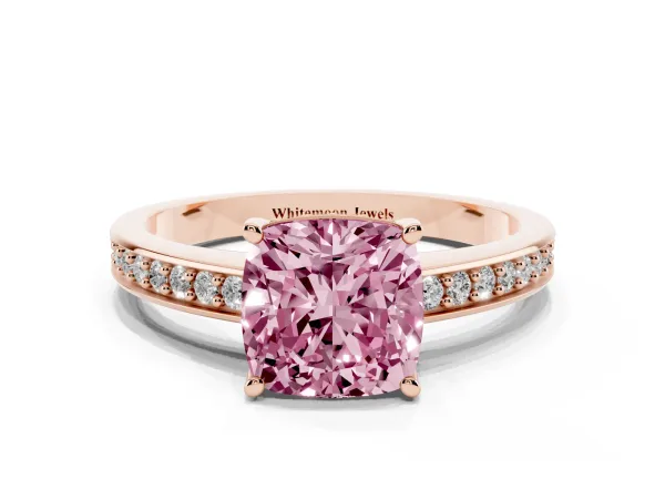 Fancy Pink Cushion Cut Solitaire Pavé Band Prong Setting Ring Rose gold