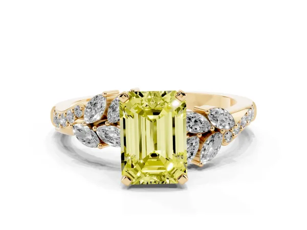 Fancy Yellow Emerald Cut Solitaire Marquise Twist Band with Six-Prong Setting Yellow gold