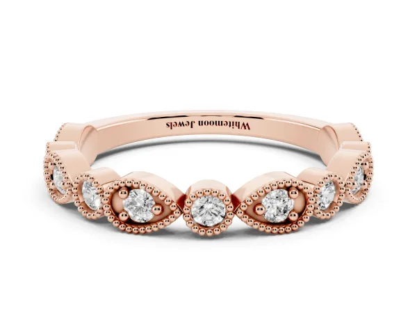 Milgrain Bezel Set Pear and Round Diamond Eternity Band Rose gold