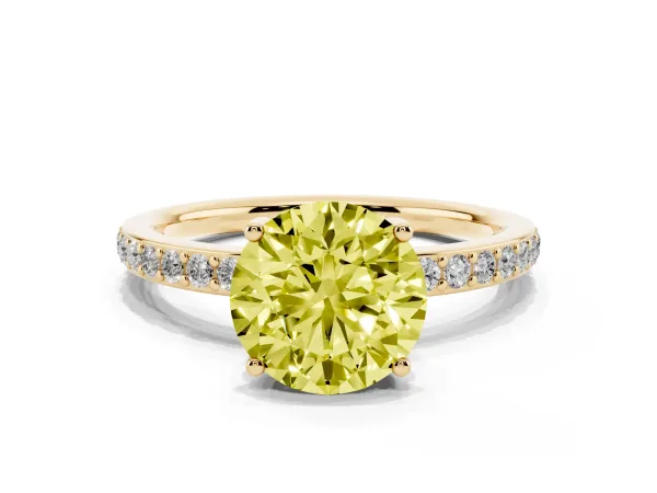 Fancy Yellow Round Cut Cut Diamond Pavé Band Ring with Four-Prong Setting Yellow gold