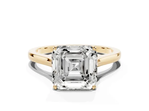 Asscher Cut Solitaire Heart Prong Engagement Ring with Tapered Band Yellow gold