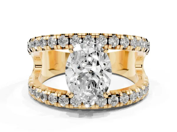 Oval Cut Solitaire Split Shank Pave Diamond Ring Yellow gold