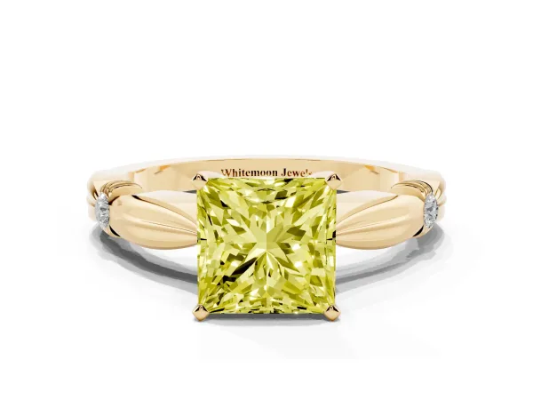 Fancy Yellow Princess Cut Solitaire Diamond Twisted Band with Four-Prong Setting Yellow gold