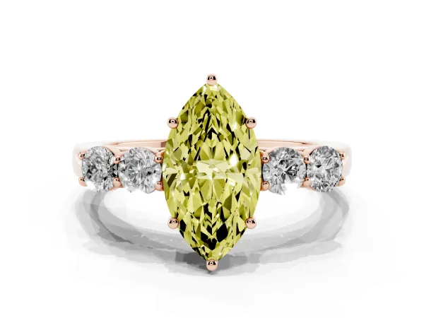 Fancy Yellow Marquise Cut Cut Diamond Five-Stone Prong Set White Gold Ring Rose gold
