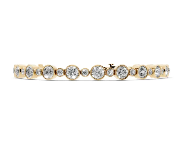 Bezel Set Round Diamond Tennis Bracelet with Box Clasp Yellow gold