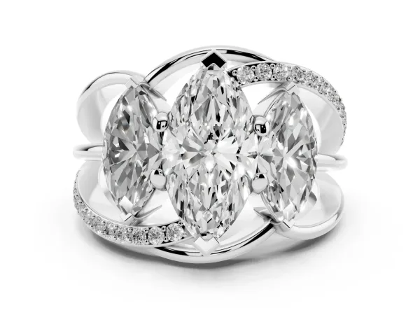 Three-Stone Marquise Cut Cut Diamond Split Shank Prong Set Ring White gold