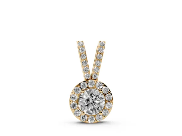 Round Halo Pendant with Prong Setting Yellow gold