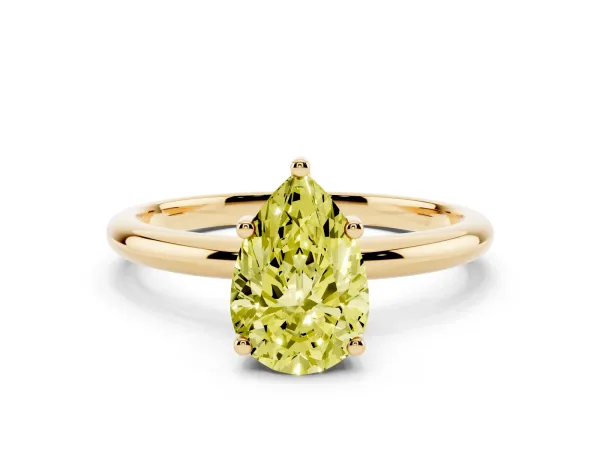 Fancy Yellow Pear Cut Cut Solitaire Engagement Ring with Four-Prong Setting and Classic Band Yellow gold