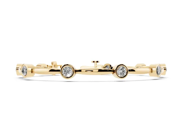 Bezel Set Round Diamond Link Bracelet with Box Clasp Yellow gold