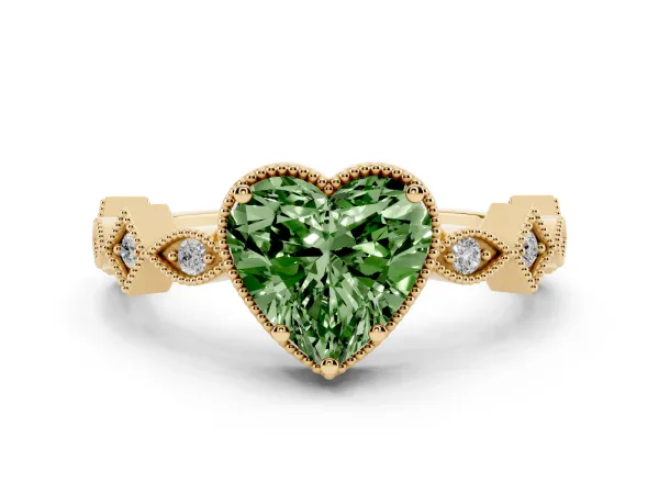Fancy Green Heart Cut Milgrain Marquise Diamond Twist Band Ring Yellow gold