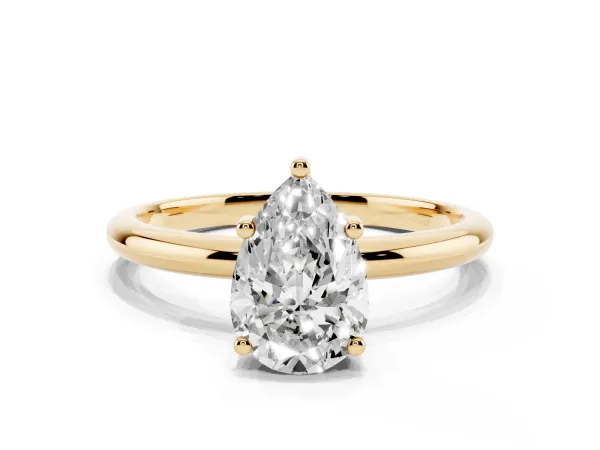 Pear Cut Cut Solitaire Engagement Ring with Four-Prong Setting and Classic Band Yellow gold
