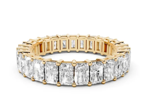 radiant Cut eternity band with shared prong setting Yellow gold
