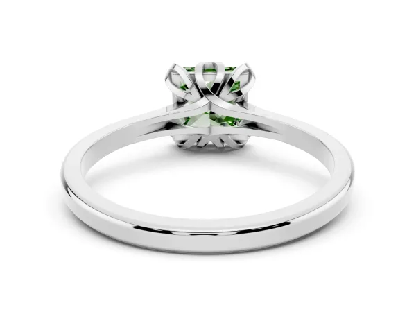 Fancy Green Princess Cut Diamond Solitaire Ring with Flower Prong Setting and Classic Band Platinum