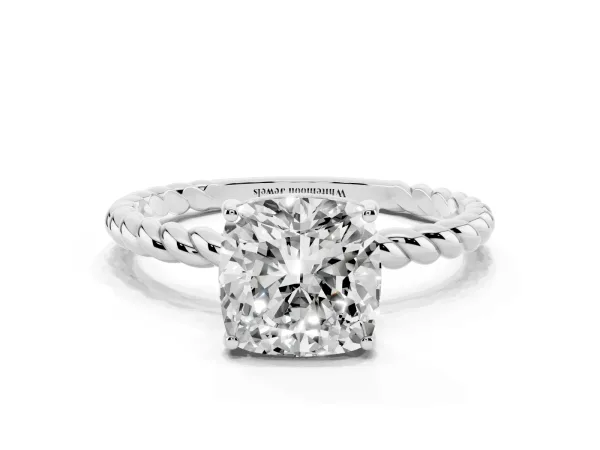 Cushion Cut Solitaire Twisted Band 4-Prong Ring Platinum